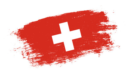 Wall Mural - Flag of Switzerland country on brush paint stroke trail view. Elegant texture of national country flag