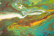 © Anna Babii - Blue, yellow and green nature marble texture imitation. Liquid abstract background.