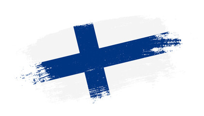 Flag of Finland country on brush paint stroke trail view. Elegant texture of national country flag