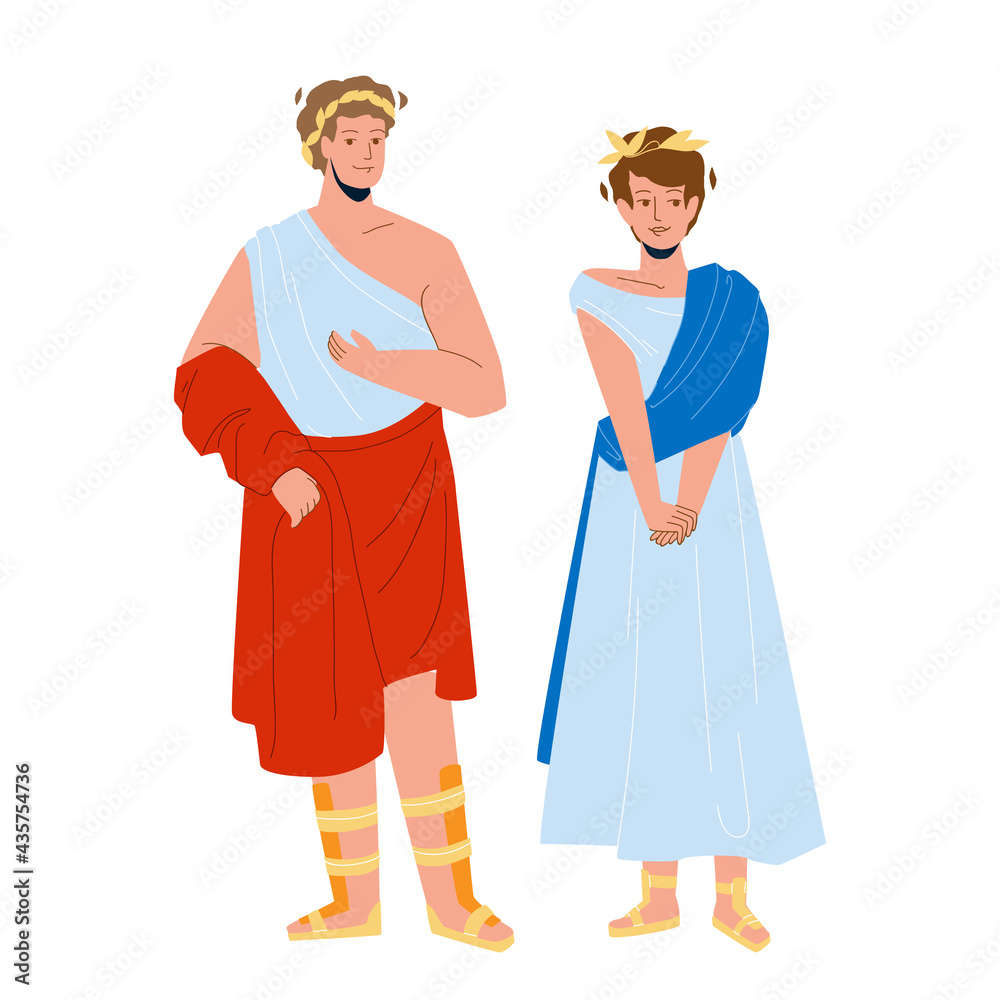 Vektor Roman Man And Woman In Traditional Clothes Vector. Roman ...