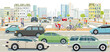 Straßenverkehr mit Menschen auf dem Zebrastreifen in einer Großstadt, Illustration