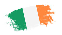 Flag Of Ireland Country On Brush Paint Stroke Trail View. Elegant Texture Of National Country Flag