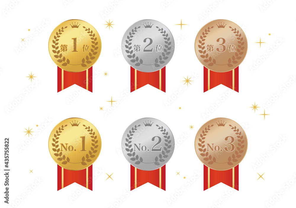 ランキング メダル 金銀銅 リボン きらきら 口コミ アイコン カラー グラデーション セット Wall Mural Siroyagi3