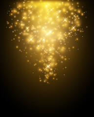 Golden particles falling down on dark background