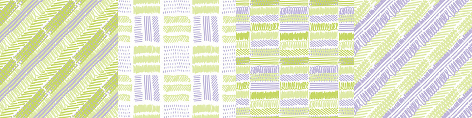Wall Mural - рand drawn brush mint seamless pattern set