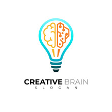 Creative Light Bulb Idea Brain Vector Icon, Brain Technology Logos