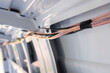 Close-up of a cable harness in the back of a van