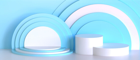Poster - Minimal Podium 3d with Cylinder geometric shape on blue background. presentation, mock up, show  product,  stage- 3d rendering