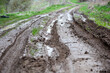 countryside landscape with a muddy road. Off road trips