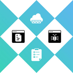 Set Software, Clipboard with checklist, Web development and System bug icon. Vector