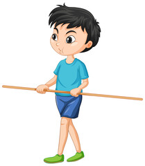 Sticker - Cute boy standing and holding wooden handle