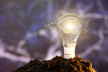 Poster - light bulb and business growth concept, technology innovation, new ideas in the future concept