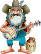 hillbilly with corncob pibe playing banjo