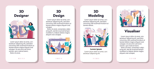 Poster - Designer 3D mobile application banner set. Digital drawing