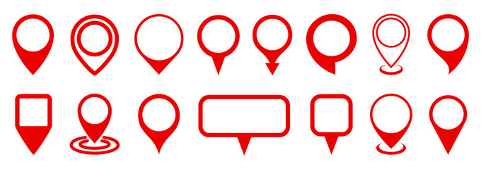 Fototapete - Set red pin map marker pointer icon, GPS location flat symbol – stock vector