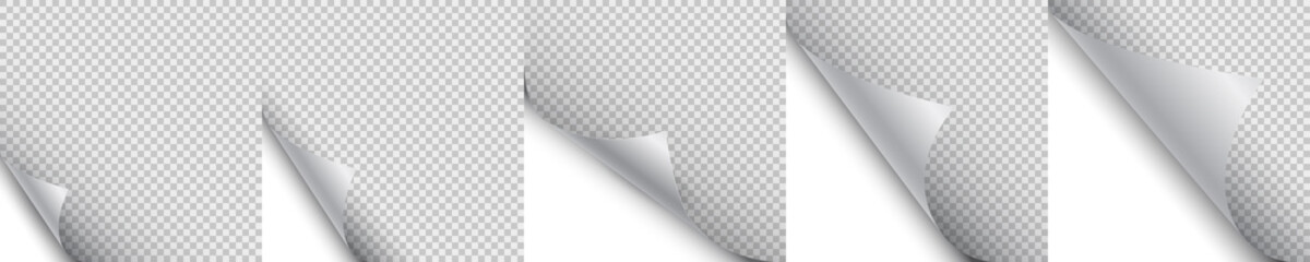 Poster - Set blank page with curled corner and shadow, page curl with shadow on blank sheet of paper, corner of sheet of paper – stock vector