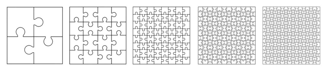 Set puzzle pieces, template puzzle jigsaw isolated, puzzles grid collection - stock vector