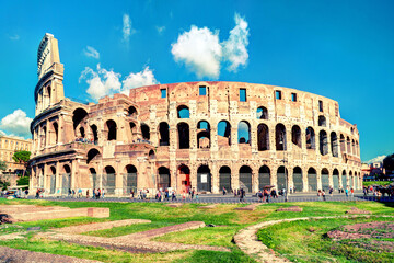 Wall Mural - Colosseum or Coliseum in Rome, Italy. Famous Ancient Roman landmark.