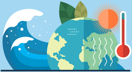 Wall Mural - overheating of surface of earth and global warming concept. climate change on planet. sun heats surf