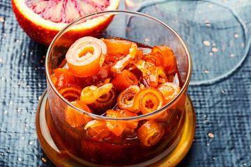 Poster - Orange fruit jam in stylish glass jar