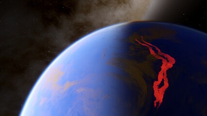 super-earth planet, realistic exoplanet, planet suitable for colonization, earth-like planet in far space, planets background 3d render	