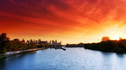 Canvas Print - the Boulogne Wood and la Defense towers  sunrise  in Paris city