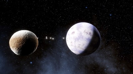 super-earth planet, realistic exoplanet, planet suitable for colonization, earth-like planet in far space, planets background 3d render	