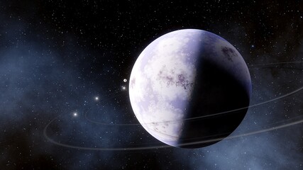 super-earth planet, realistic exoplanet, planet suitable for colonization, earth-like planet in far space, planets background 3d render	