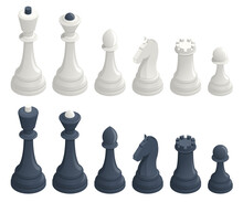 Isometric Set Of Standard Chess Pieces. Chess Icons. Board Game. A Chess Piece, Or Chessman, Is Any Of The Six Different Types Of Movable Objects Used On A Chessboard To Play The Game Of Chess.