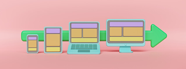 Poster - smartphone, tablet, laptop, computer. Responsive Website Design concept. 3d rendering