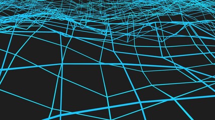 Poster - Abstract image from blue grid lines on a gray background. Desktop wallpaper. Rendering illustration.