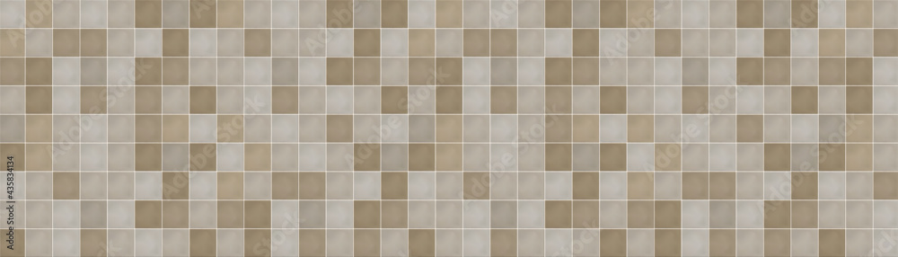 Classic ceramic brown mosaic wall tiles background. Brown mosaic tile texture. - obrazy, fototapety, plakaty 