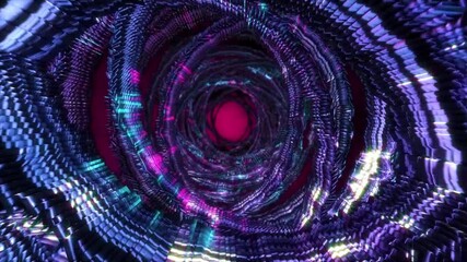 Wall Mural - Abstract background 3D shiny spiral and concentric shapes moving, fluctuating and glittering in a space