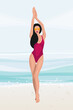 © vika33 - happy girl relaxing on the beach and posing. Enjoying Sexy woman On Summer ocean Vacation Vector Illustration