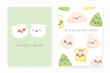 Dim sum - postcard design. Set of greeting cards with dumplings and hand-lettered funny  phrases. Vector kawaii design