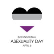 International Asexuality Day vector. Asexuality flag in heart shape icon vector isolated on a white background. Asexuality Day Poster, April 6. Important day