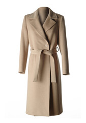 camel coat for woman, isolated on white