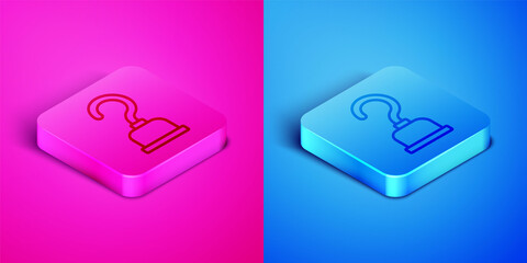 Sticker - Isometric line Pirate hook icon isolated on pink and blue background. Square button. Vector