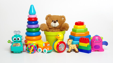 Canvas Print - Many colorful toys isolated on white