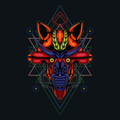 Illustration of dog head mecha sacred geometry