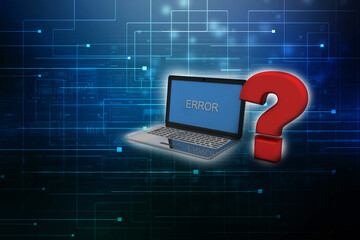 Poster - 3d rendering Computer Online Help Information Concept. Red Question Mark over Laptop Keyboard.