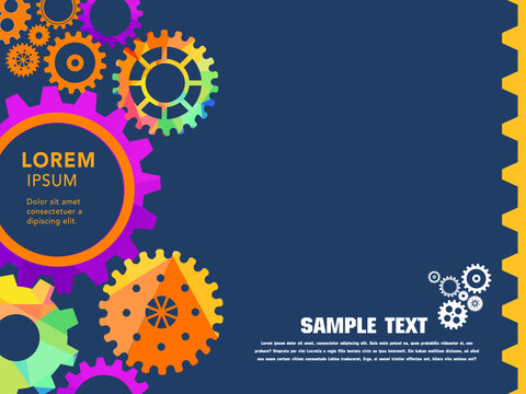 Abstract techno gear background with geometric colorful gear wheels. Space for gear text. Vector gears modern mechanism industrial concept. Technology gears background. Gears Vector illustration 