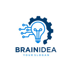 Creative idea flat line icon. Brain in lightbulb vector illustration. Thin sign of innovation, solution, education logo.
