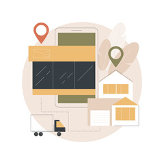 Fototapete - Delivery point abstract concept vector illustration. Delivery point validation, courier driver app, shipping company, post office, tracking application, pick up parcel abstract metaphor.