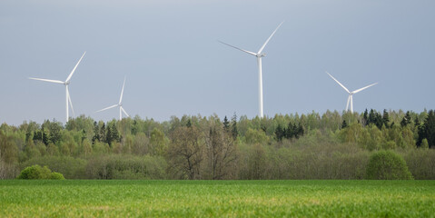 Wind turbines in spring day.