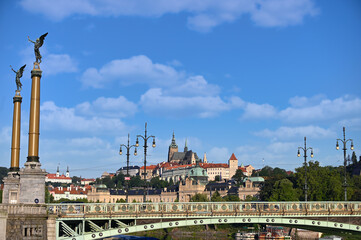 Canvas Print - Prague Castle and bridge cityscape in Czech republic