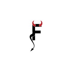 Letter F with devil's horns and tail icon logo design vector