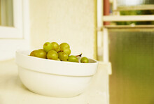 Closeup Of Fresh Green Grapes On Bowl