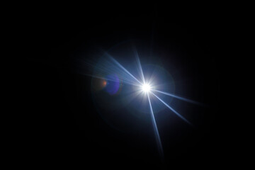Poster - Easy to add lens flare effects for overlay designs or screen blending mode to make high-quality images. Abstract sun burst, digital flare, iridescent glare over black background.