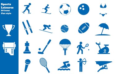 Sticker - Sports et loisirs en 20 icônes bleus, collection